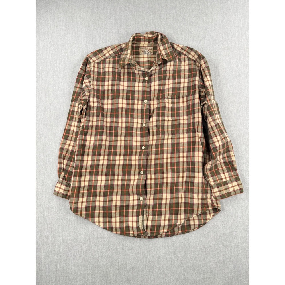 Vintage 90s Abercrombie & Fitch Mens Plaid Button Down Green Tan Small Cotton